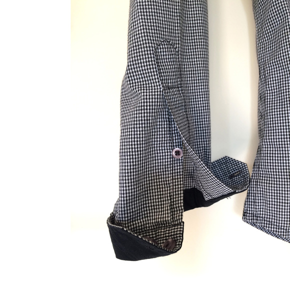 Bruno Black White Check Button Down Fitted Shirt M - Picture 7 of 8